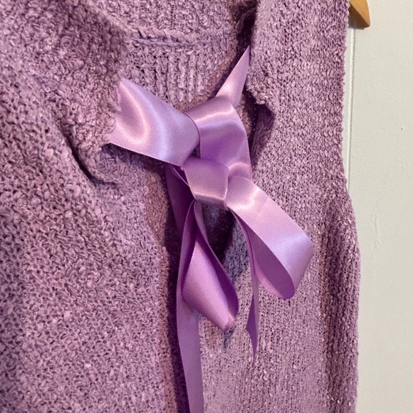 Violet Purple Bouclé Knit Sweater Vest Ribbon Tie Back RC6353 Womens Large - Picture 5 of 5